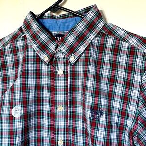 CHAPS NEW Red Green White Plaid Formal Long Sleeve Botton Down Shirt Boys Size L